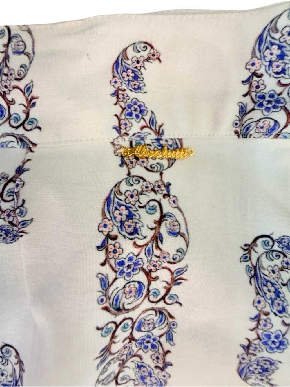 Festival READY Paisley High Low Skirt Ivory Blue Gold Trim Side Zip Sz XL - Picture 3 of 9